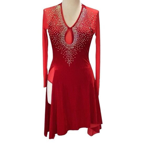 Custom Figure Skating Latin Dance Competition Dress Women’s Large Rhinestones Co - Picture 1 of 11